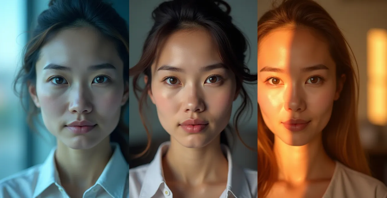 Comparación visual de diferentes temperaturas de color en rostros durante videollamadas