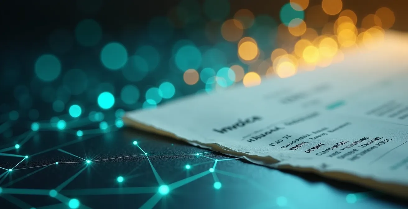 Vista macro detallada de la digitalización automática de documentos financieros