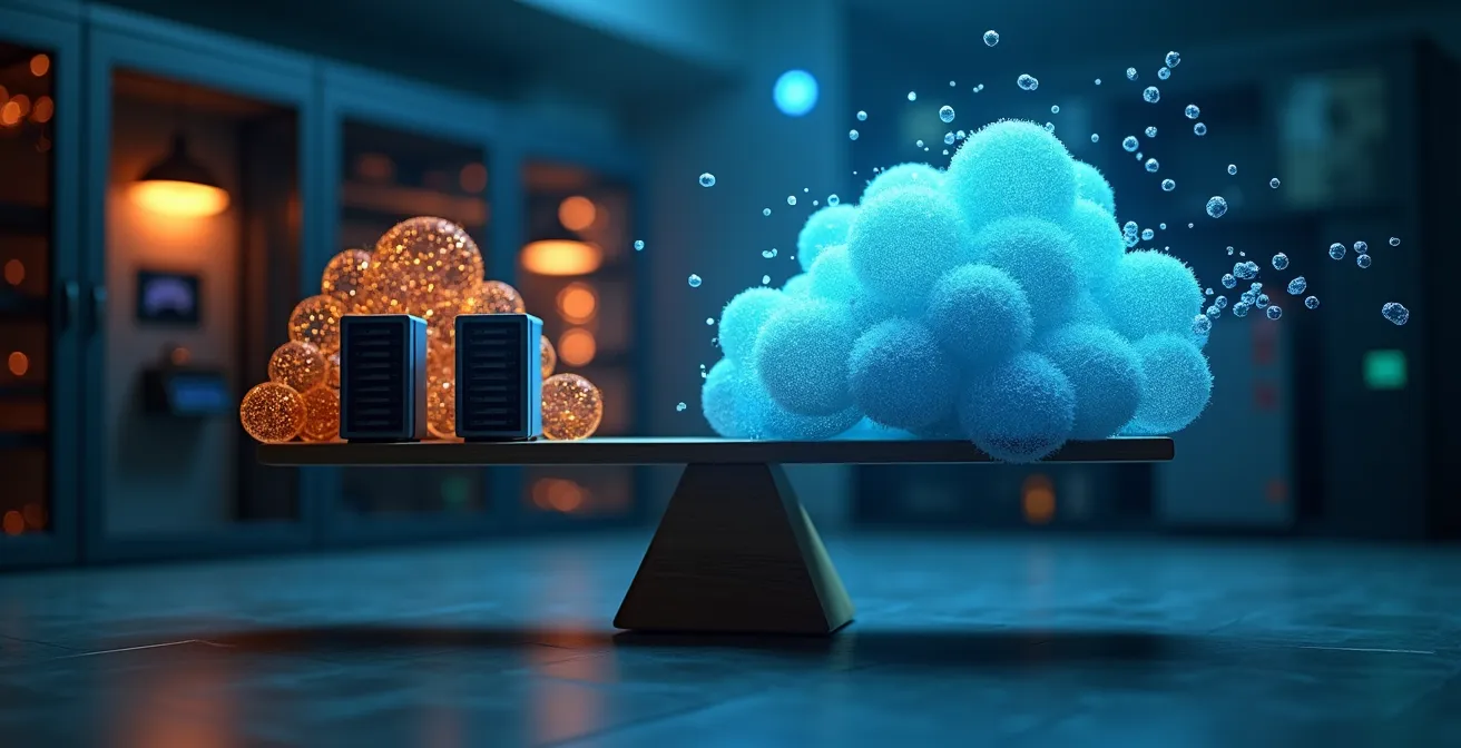 Comparación visual entre granja de render local y servicios en la nube