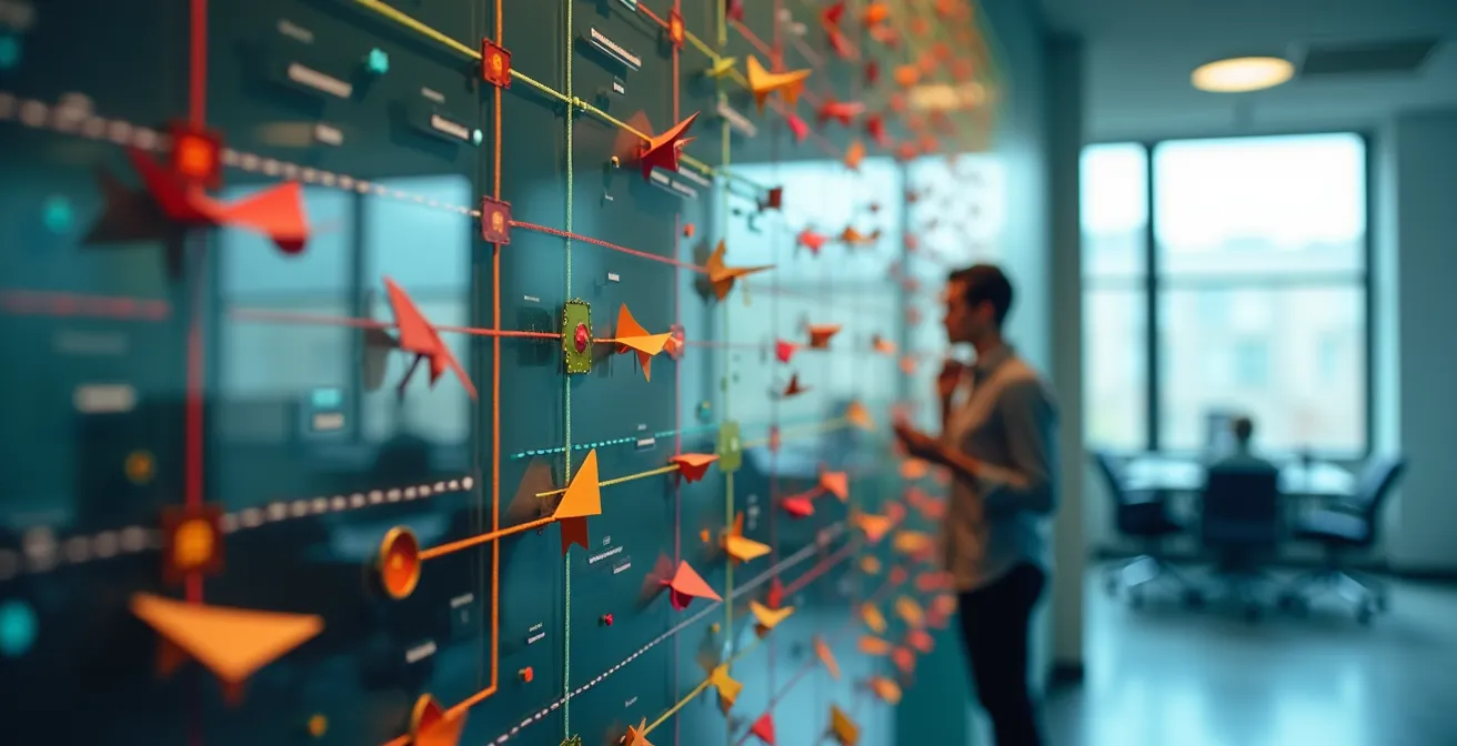 Diagrama visual mostrando el mapeo de un proceso de facturación con todas sus excepciones y casos atípicos