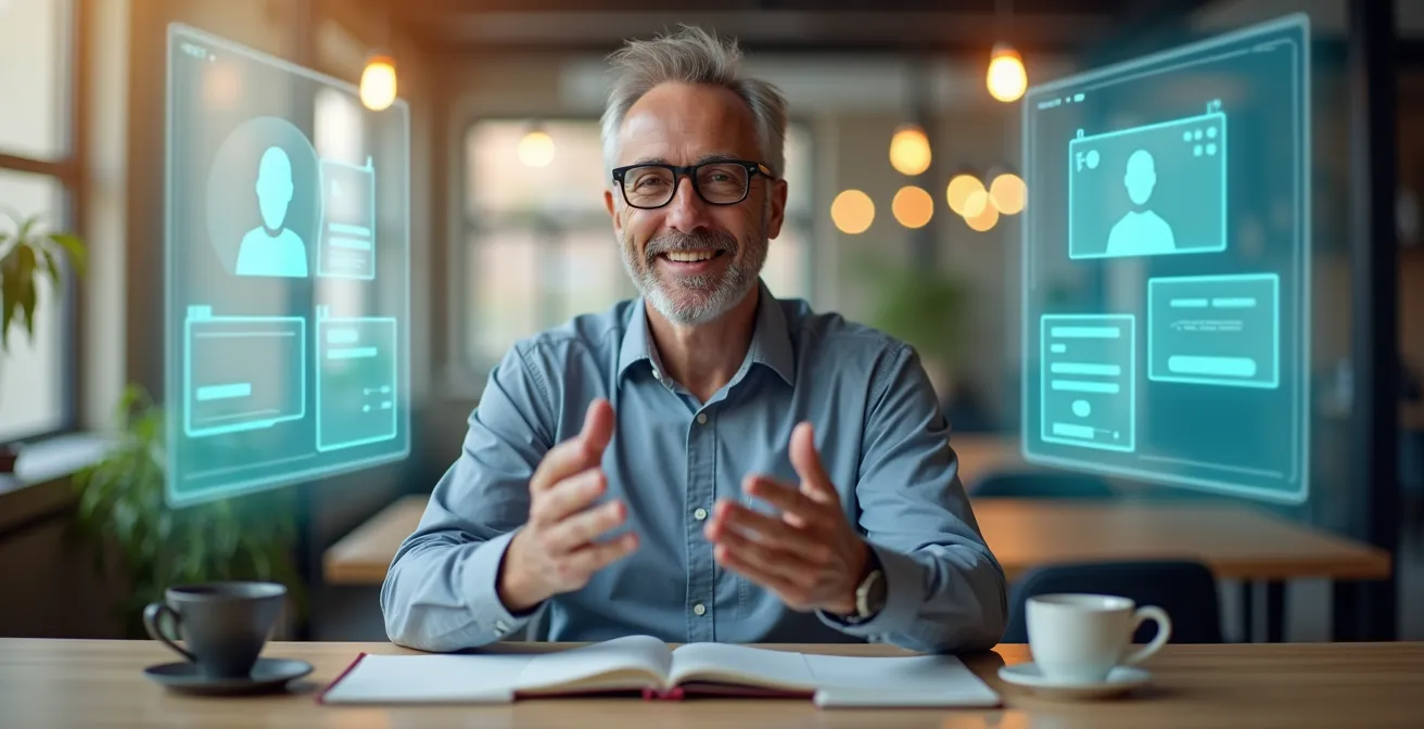 Representación visual del equilibrio entre asistentes virtuales humanos y automatización por software