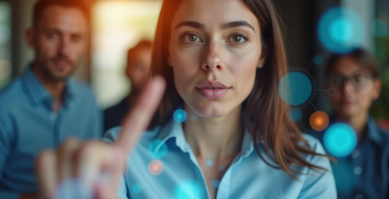 Profesional analizando patrones de datos complejos en ambiente colaborativo