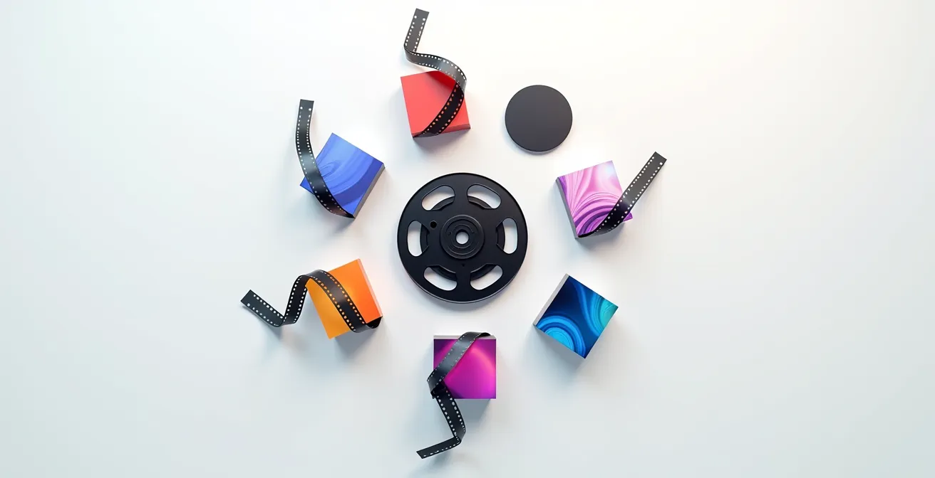 Diagrama visual de un video dividiéndose en múltiples formatos de contenido