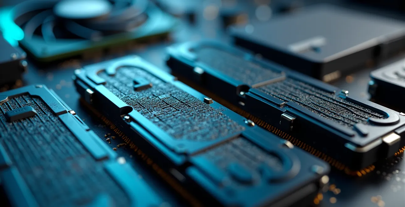 Vista macro de componentes internos limpios de ordenador mostrando mantenimiento profesional