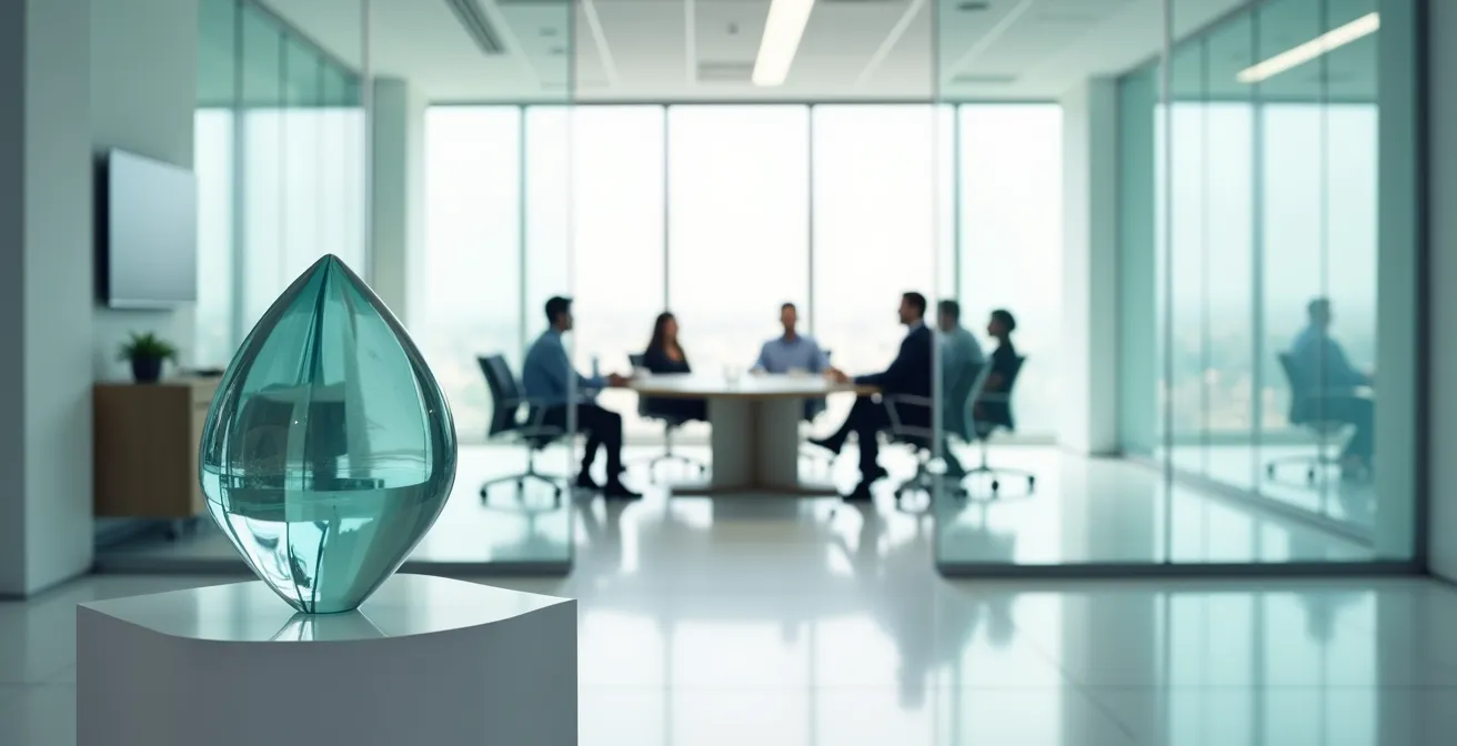 Reunión corporativa transparente sobre políticas de privacidad con empleados