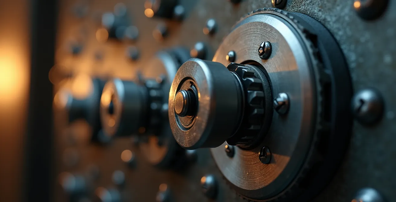 Representación visual de seguridad de datos con capas de protección y control de acceso