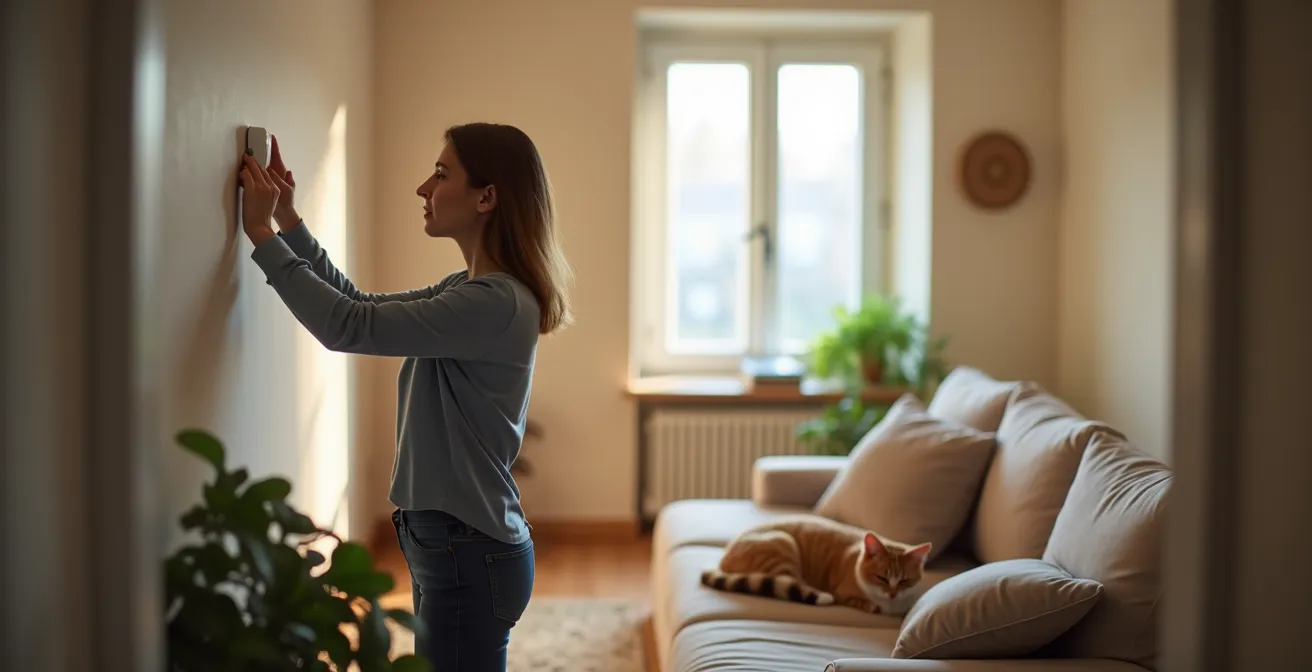 Instalación correcta de sensor de movimiento a altura óptima para evitar detección de mascotas