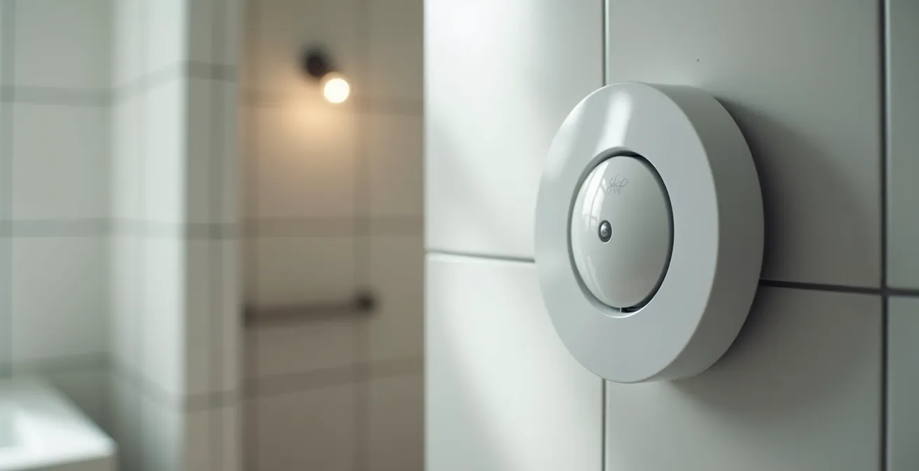 Sensor de radar de ondas milimétricas instalado discretamente en el baño para detectar caídas